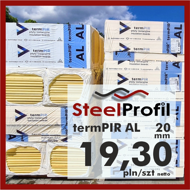 Płyta PIR termPIR AL Izoproof 20mm poliuretanowa pianka 19-30
