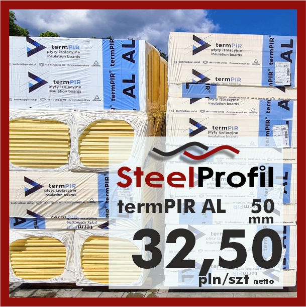 Płyta PIR termPIR AL Izoproof 50mm poliuretanowa pianka 32-50
