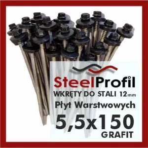 Wkręty do płyt warstwowych 150mm do stali zdolnośc wiercenia 12mm GRAFIT