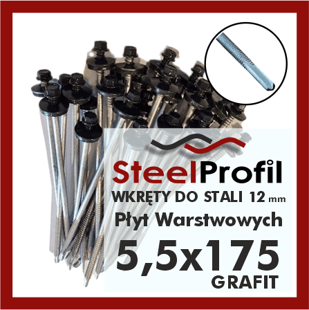 wkręty do płyt warstwowych 5-5 x 175 zw 12 stal grafit