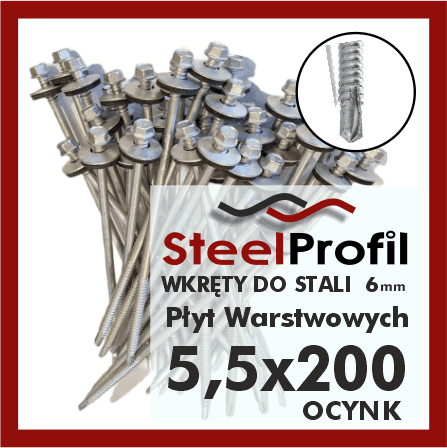 wkręty do płyt warstwowych 5-5 x 200 zw 6 ocynk