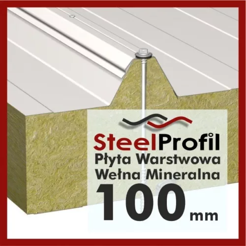 Płyta Warstwowa Dachowa z rdzeniem z Wełny Mineralnej - 100 mm