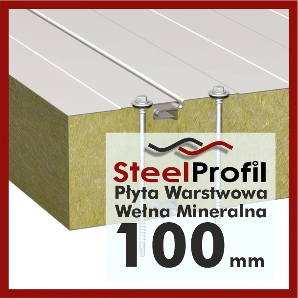 Płyta Warstwowa Ścienna z rdzeniem z Wełny Mineralnej - 100 mm